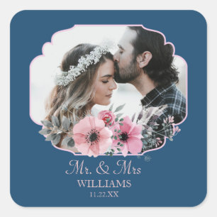 Gewoon gehuwd Foto Portret Marriage Jubileum Vierkante Sticker