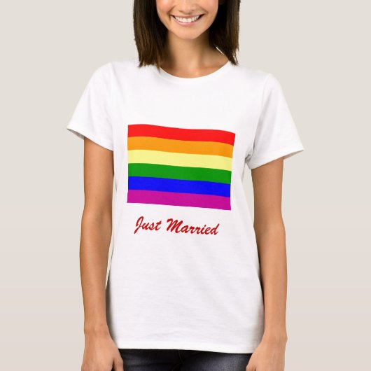 Gewoon gehuwd/gegadepride bruiloft t-shirt (Voorkant)