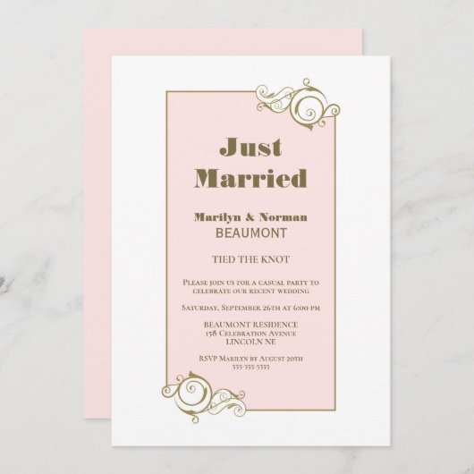 Gewoon gehuwd goud Lijst roze weddenschap Kaart (Voorkant / Achterkant)