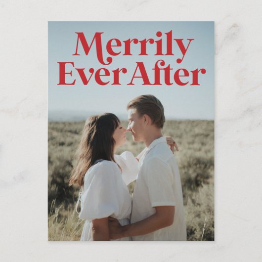 Gewoon gehuwd kerstfeest Red Modern Briefkaart (Voorkant)