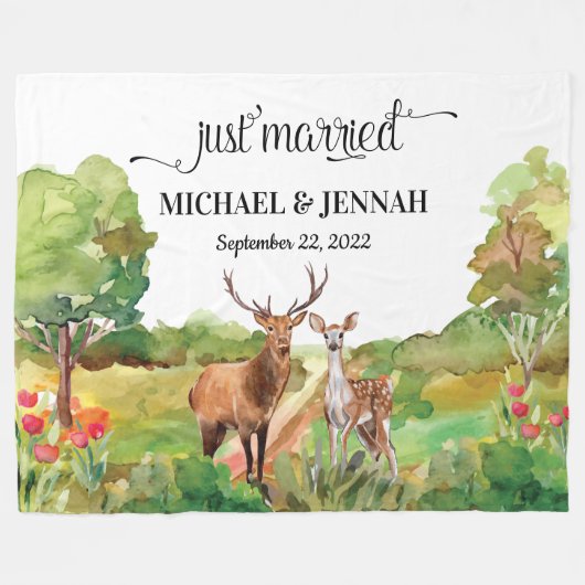 Gewoon gehuwd met Buck en Doe Deer Fleece Deken (Voorkant (Horizontaal))