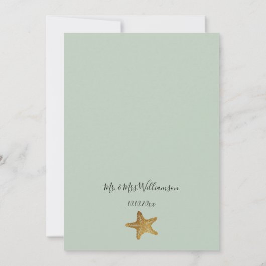 Gewoon gehuwd met Elegant Faux Gold Starfish Mint  Aankondiging (Achterkant)