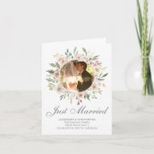 Gewoon gehuwd met Elegant Pink Floral Foto Weduwsc Aankondiging (Voorkant)