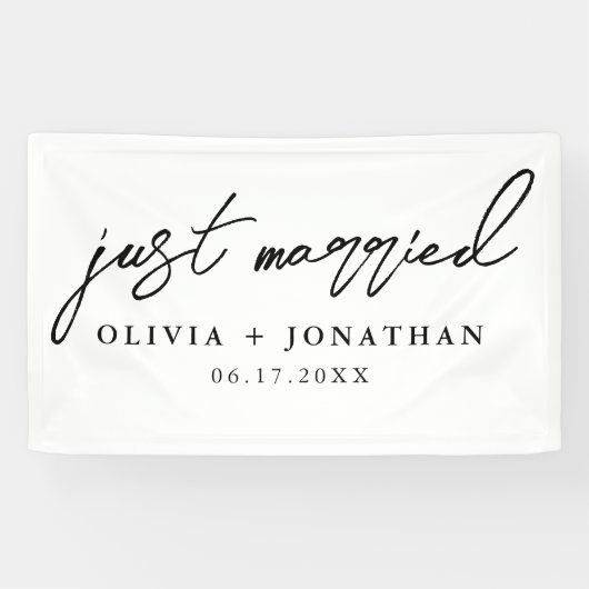 Gewoon gehuwd met legant calligrafie als bruiloft spandoek (Horizontaal)