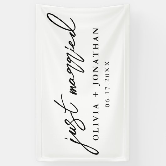 Gewoon gehuwd met legant calligrafie als bruiloft spandoek (Verticaal)