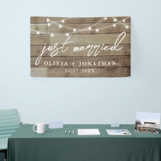 Gewoon gehuwd met legante kalligrafie Rustic Weddi Spandoek (Beurs)
