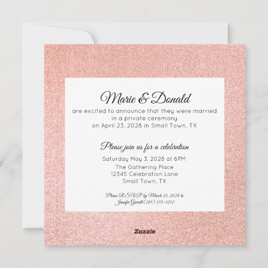 Gewoon gehuwd Modern Pink en Gold Glitter Marble Feestdagenkaart (Achterkant)