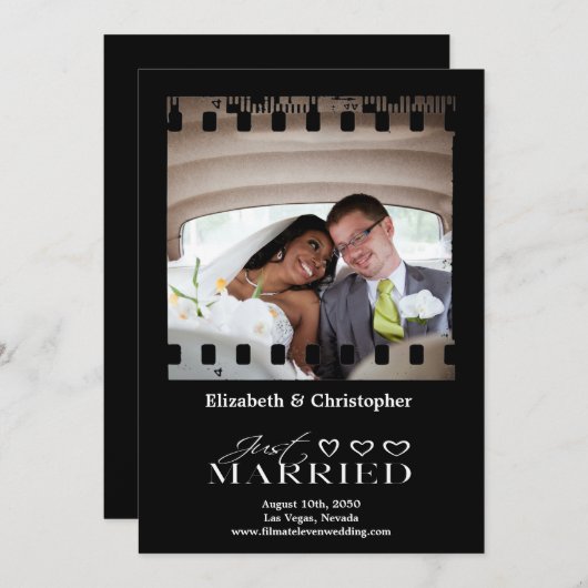 Gewoon gehuwd modern script bruiloft foto's save the date (Voorkant / Achterkant)