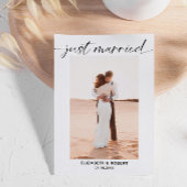 Gewoon gehuwd modern script foto minimale bruiloft aankondiging