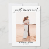 Gewoon gehuwd modern script foto minimale bruiloft aankondiging (Voorkant)