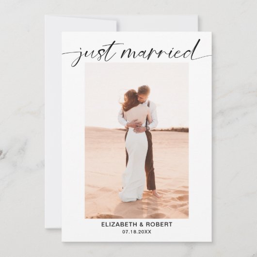 Gewoon gehuwd modern script foto minimale bruiloft aankondiging (Voorkant)