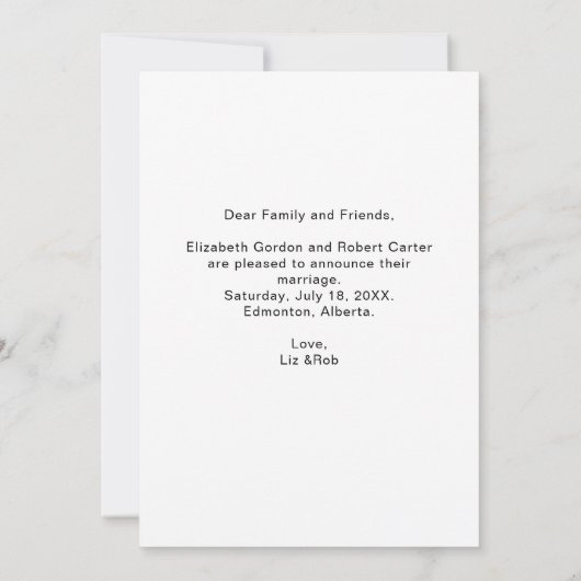 Gewoon gehuwd modern script foto minimale bruiloft aankondiging (Achterkant)