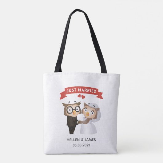 Gewoon gehuwd rond de bruiloft tote bag (Achterkant)