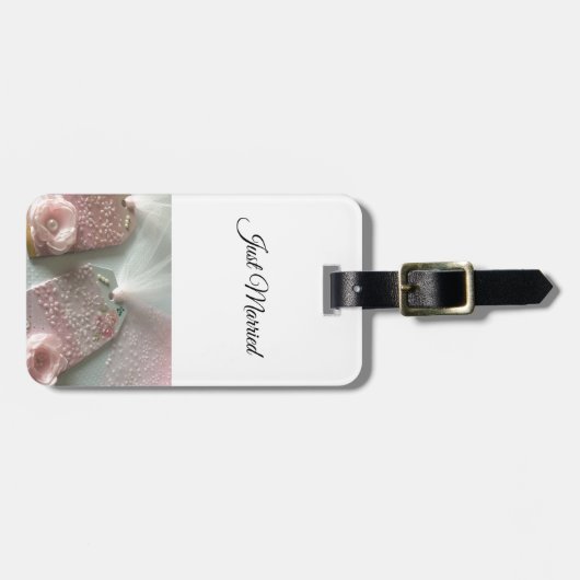 Gewoon gehuwd roze organza en netwerk bagagelabel (Voorkant horizontaal)