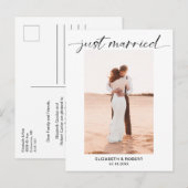 Gewoon gehuwd script foto minimalistisch legante a aankondigingskaart (Voorkant / Achterkant)
