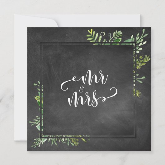 Gewoon gehuwd Script Greenery Bouquet op Chalkboar Kaart (Achterkant)