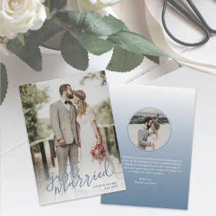 Gewoon gehuwd Slate Blue Script Photo Weddenschap Aankondiging