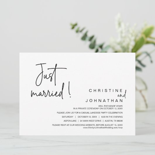 Gewoon gehuwd, weddenschap uitnodigen kaart (Staand voorkant)