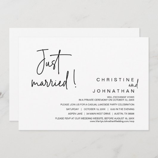 Gewoon gehuwd, weddenschap uitnodigen kaart (Voorkant / Achterkant)