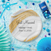 Gewoon gehuwd wit en goudgeit papieren bordje (Feest)