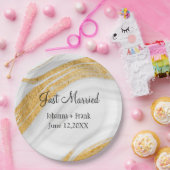 Gewoon gehuwd wit en goudgeit papieren bordje (Feest)