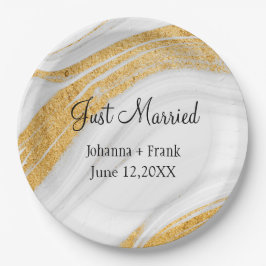 Gewoon gehuwd wit en goudgeit papieren bordje