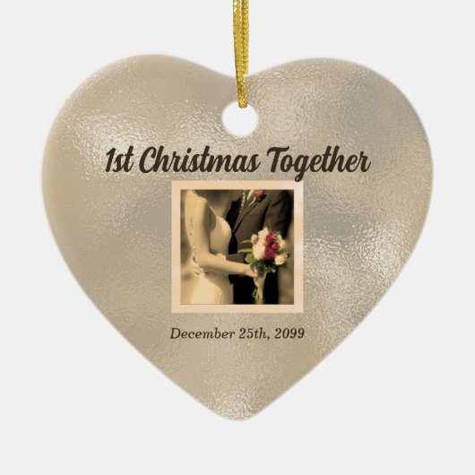 Gewoon gehuwde 1-kerstfoto  foto keramisch ornament (Voorkant)