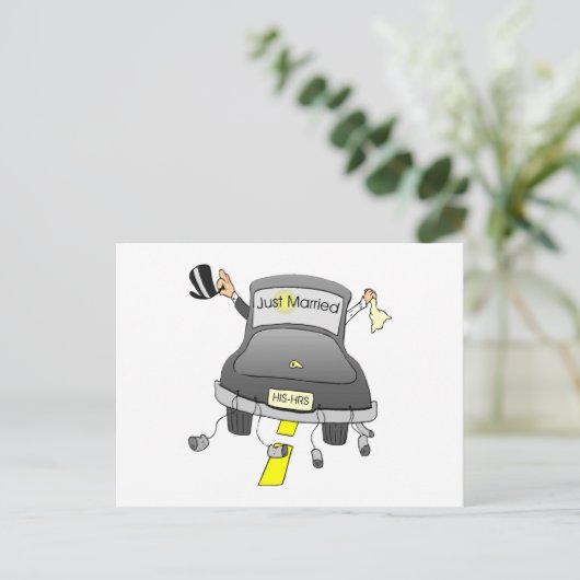 Gewoon gehuwde auto aankondigingskaart (Staand voorkant)