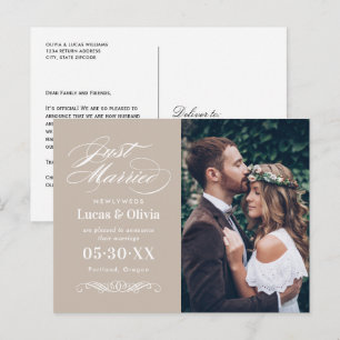 Gewoon gehuwde Beige Elegant Weddenfoto Aankondigingskaart