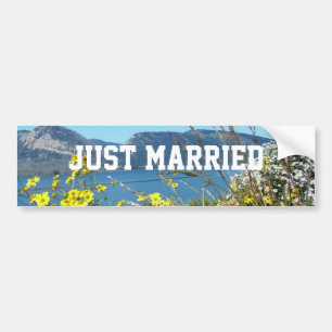 Gewoon gehuwde bloemen en meer, blauwe lucht. bumpersticker
