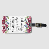 Gewoon gehuwde Bourgogne Radiant Bloom Bagagelabel (Voorkant (horizontaal))