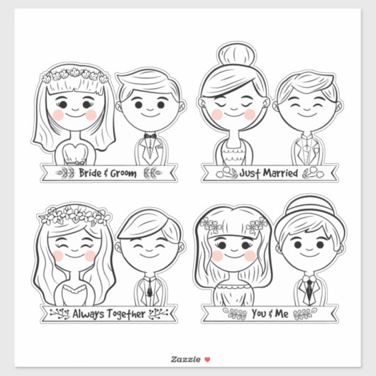 Gewoon gehuwde bride en Groom Sticker (Vel)