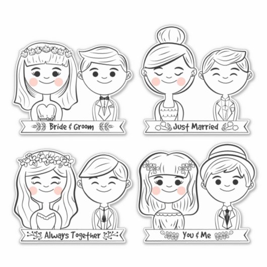 Gewoon gehuwde bride en Groom Sticker (Voorkant)