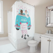 Gewoon gehuwde bruid- en bruinkoolwagen douchegordijn (In situ)