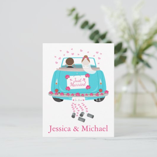 Gewoon gehuwde bruinbruine bruinroze bruiloft aankondigingskaart (Staand voorkant)