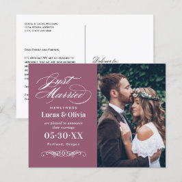 Gewoon gehuwde Cassis Elegant Wedding Foto Aankondigingskaart