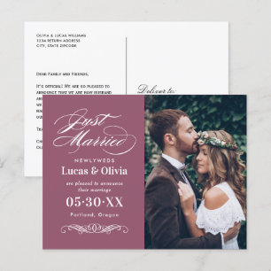 Gewoon gehuwde Cassis Elegant Wedding Foto Aankondigingskaart