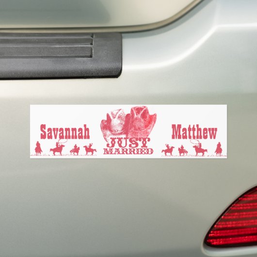 Gewoon gehuwde cowboy en Petten van CowGirl Bumper Bumpersticker (Op auto)