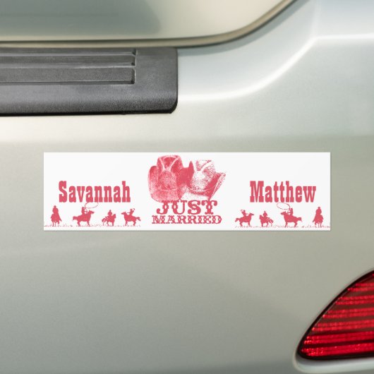 Gewoon gehuwde cowboy en Petten van CowGirl Bumper Bumpersticker (Op auto)