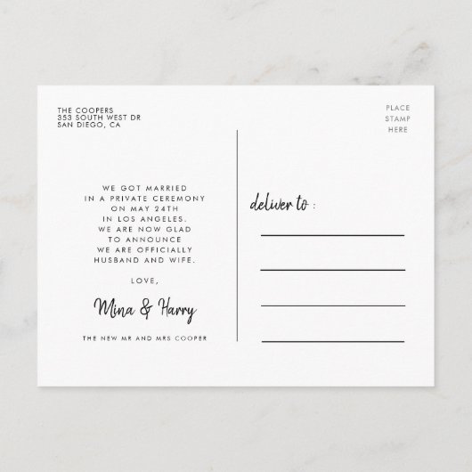 Gewoon gehuwde Cute script trouwfoto Briefkaart (Achterkant)