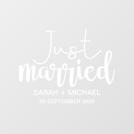 Gewoon gehuwde elegante witscript bruiloft raamsticker (Vel)