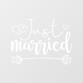 Gewoon gehuwde elegante witte scriptbruiloft raamsticker (Vel)