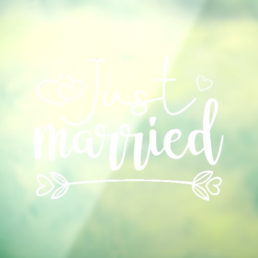 Gewoon gehuwde elegante witte scriptbruiloft raamsticker (Vel 3)