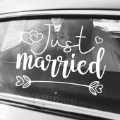 Gewoon gehuwde elegante witte scriptbruiloft raamsticker