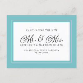 Gewoon gehuwde Elopement Aqua Green White Elegant Uitnodiging Briefkaart