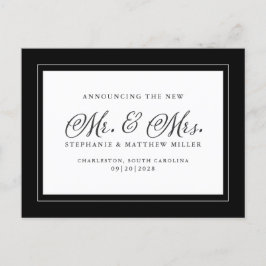 Gewoon gehuwde Elopement Black White Chic Elegant Uitnodiging Briefkaart