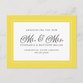 Gewoon gehuwde Elopement Trendy Yellow White Elega Uitnodiging Briefkaart