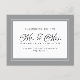 Gewoon gehuwde Elopement Ultimate Gray Elegant Uitnodiging Briefkaart