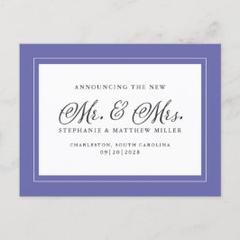Gewoon gehuwde Elopement White Elegant Periwinkle Uitnodiging Briefkaart