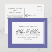 Gewoon gehuwde Elopement White Elegant Periwinkle Uitnodiging Briefkaart (Voorkant / Achterkant)